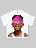 NOISSEY boxy t-shirt with child portrait graphic front view.